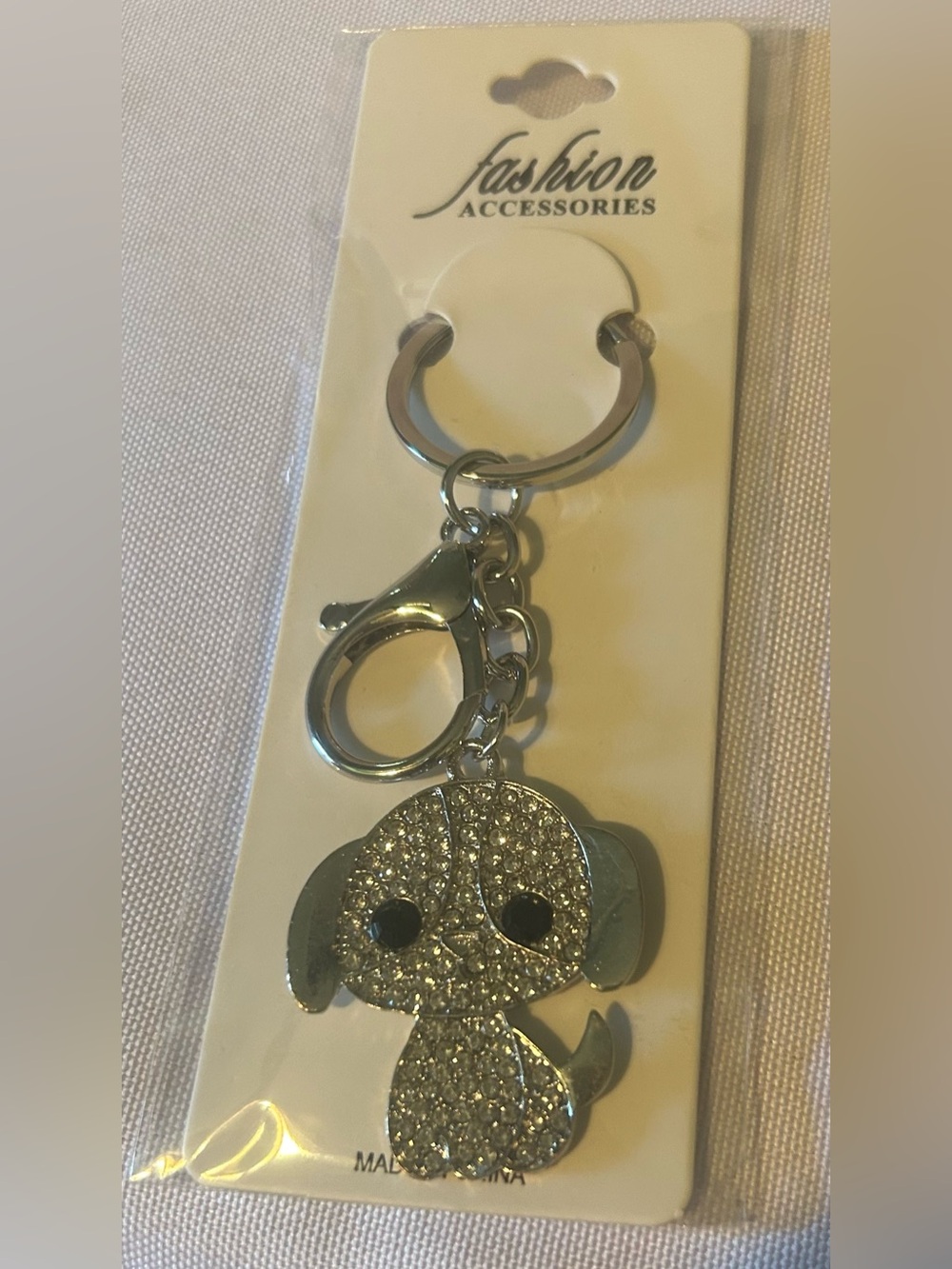 Rhinestone Puppy Bag Charm/Keychain - Silver Sparkle - Picture 3 of 3